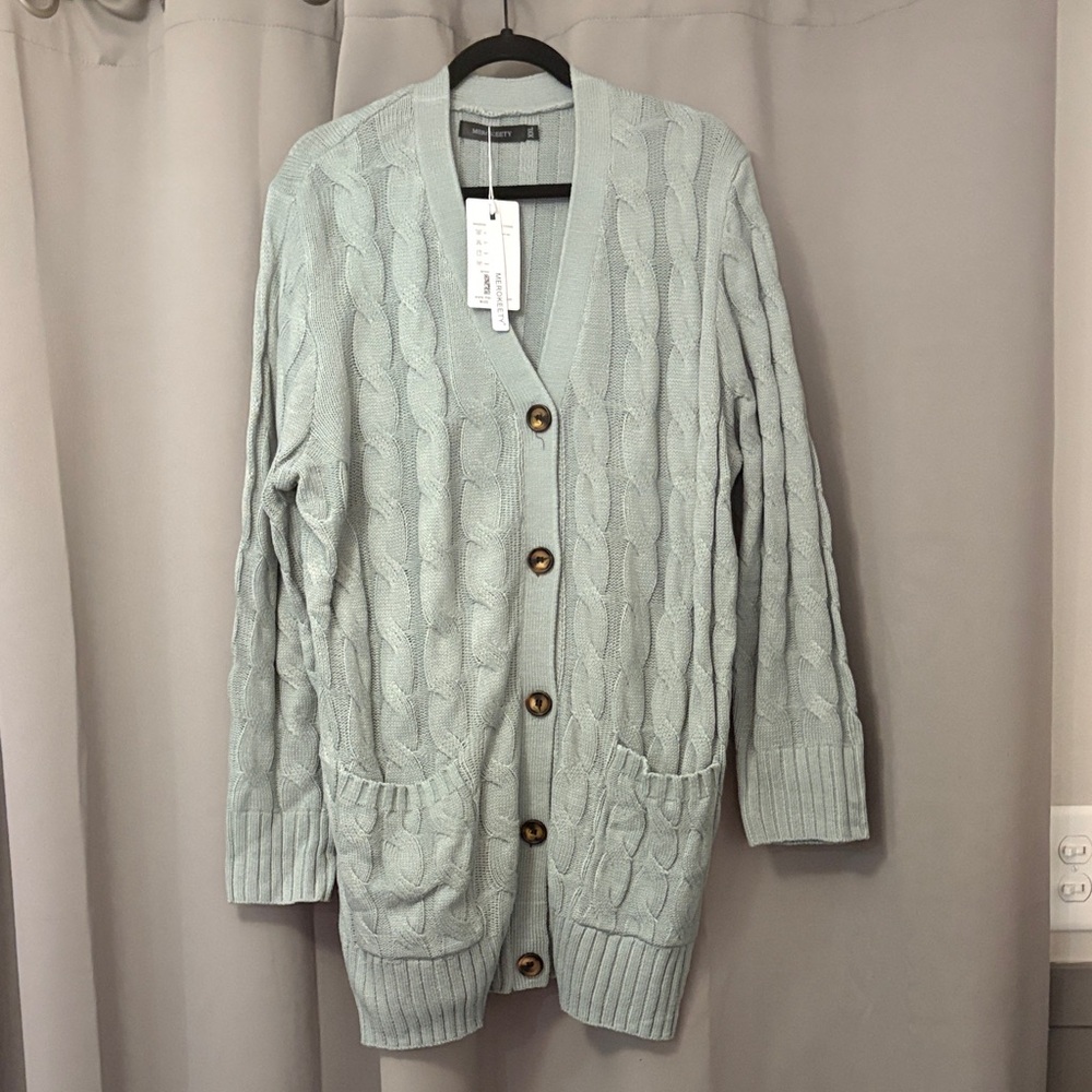 Women's Cable Knit Cardigan Sweater - Soft Blue